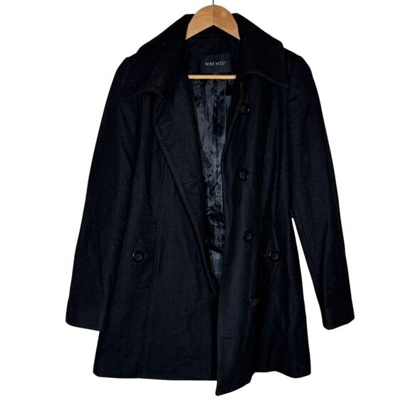 Nine West Black Long Sleeve Peacoat Jacket Size 2 Wool Blend Single Breasted - Picture 7 of 12